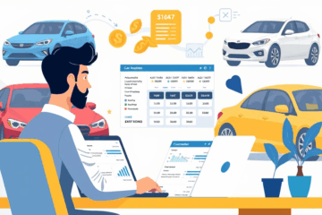 Image d'une voiture avec des documents de crédit automobile, illustrant un crédit adapté à votre budget.