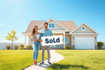 Un couple heureux discutant de leur projet immobilier avec un conseiller.