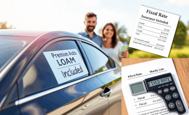 Image illustrant le crédit automobile premium avec assurance incluse et taux fixe.