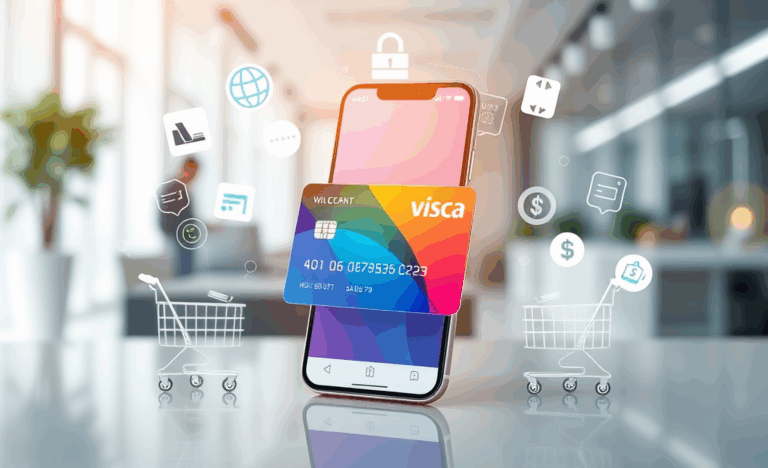 Image représentant une carte virtuelle pour des paiements en ligne sécurisés.