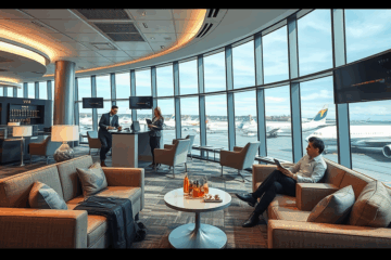 Voyageur se détendant dans un salon VIP d'aéroport.