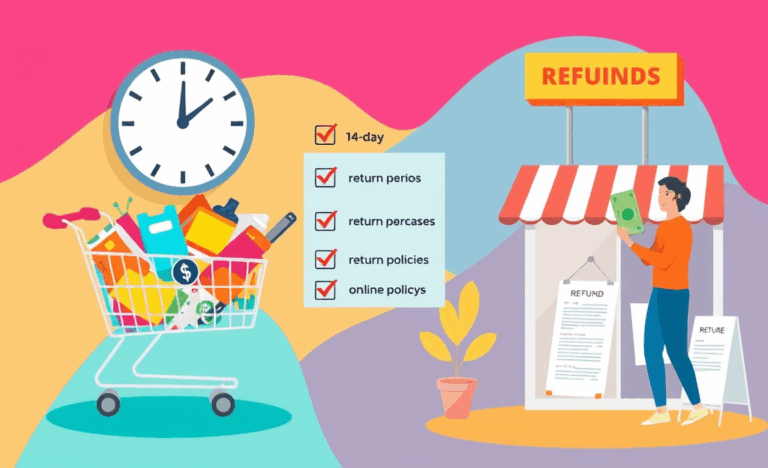 Illustration sur le processus de remboursement pour les achats effectués en ligne et en magasin.