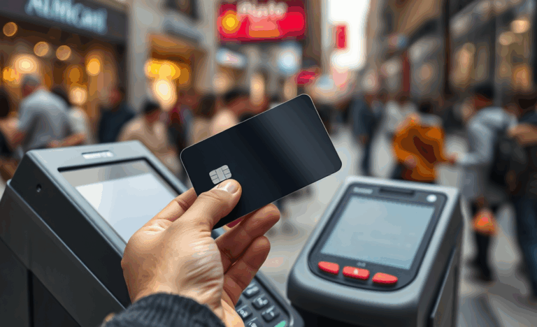 Image illustrant une carte bancaire avec technologie sans contact et un terminal de paiement.