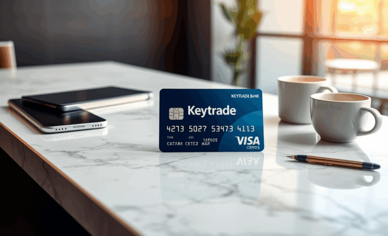 Image de la carte Keytrade Bank Visa mettant en avant ses avantages et sécurités