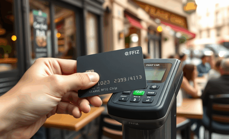 Illustration d'une carte bancaire avec technologie sans contact, mettant en avant la facilité de paiement.