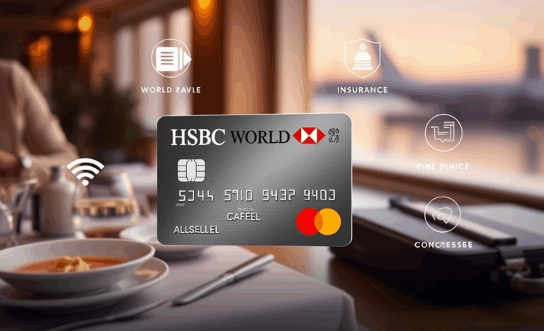 Image représentant la Carte HSBC World Elite Mastercard avec ses avantages exclusifs pour les voyageurs.