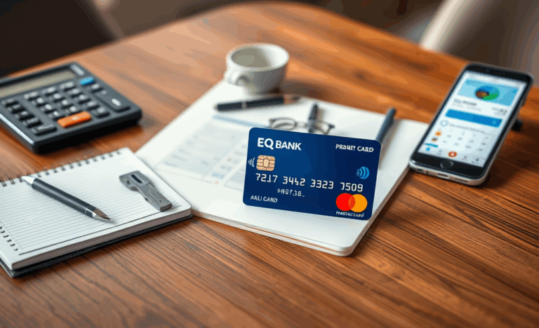 Carte EQ Bank avec ses avantages de cashback et prépaiement.