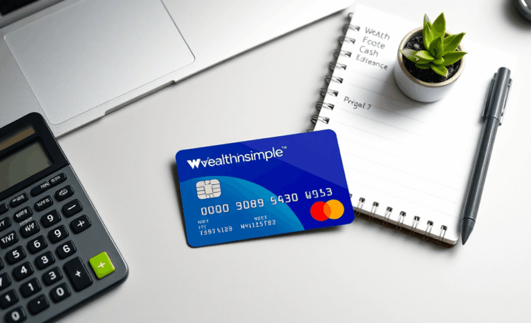 Image de la carte prépayée Wealthsimple avec des éléments financiers.