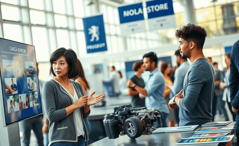 Un jeune professionnel envisageant une carrière chez Peugeot dans le secteur automobile.