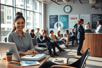 Image représentant le processus de recrutement à la SNCF, incluant des étapes clés comme la candidature et les entretiens.