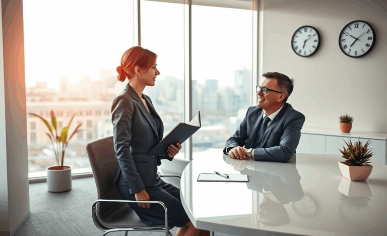 Un candidat se préparant pour un entretien chez la Société Générale, avec des notes et un ordinateur portable.