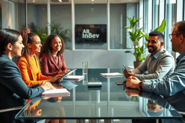 Image représentant les candidats embauchés par AB InBev avec des traits de leadership et de travail d'équipe.
