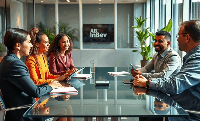 Image représentant les candidats embauchés par AB InBev avec des traits de leadership et de travail d'équipe.