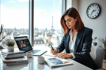 Un candidat préparant un entretien de travail en recherchant des informations sur l'entreprise.