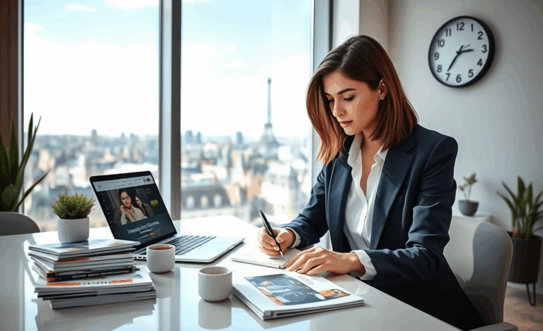 Un candidat préparant un entretien de travail en recherchant des informations sur l'entreprise.